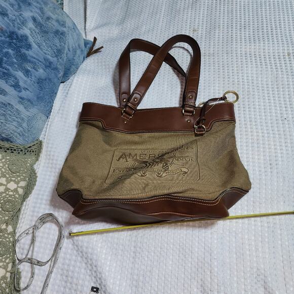 AMERICAN LIVING EUC XL MEDIUM CANVAS LEATHER TOTE BAG - Picture 1 of 6